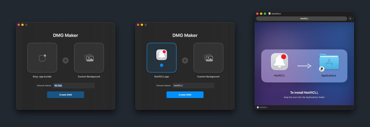 QingQ77's tweet photo. DMGMaker  一个把 macOS 安装 DMG 做得更像成品而不是“能用就行”的小工具

本质上就是把 create-dmg 外面包了一层更现代、更顺手、也更讲究视觉细节的 SwiftUI 工具。

https://t.co/ISZUJEAjug https://t.co/xKXrdBVM1Z