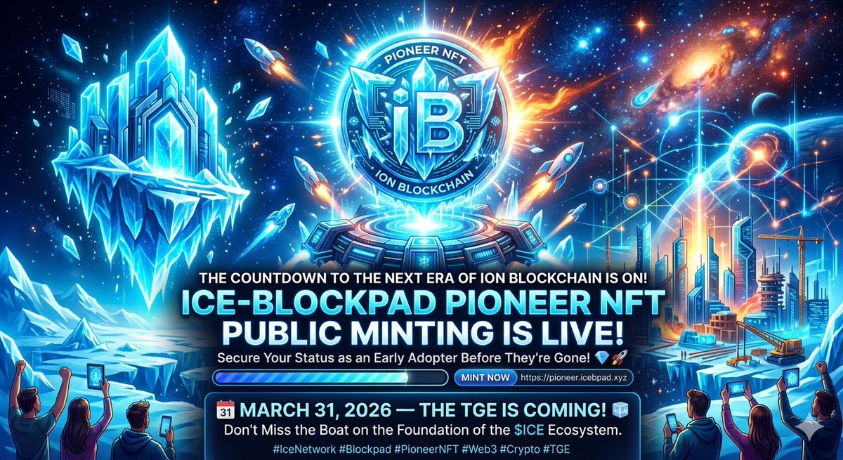 jtbillan001's tweet photo. The countdown to the next era of ION Blockchain is ON! 🧊🚀

The @ice_blockpad Pioneer NFT public minting is LIVE! Secure your status as an early adopter before they're gone. 💎

Mark your calendars: 🗓 March 31, 2026 — The TGE is coming!

#IceNetwork #Blockpad #PioneerNFT #TGE https://t.co/tg3grovEM2