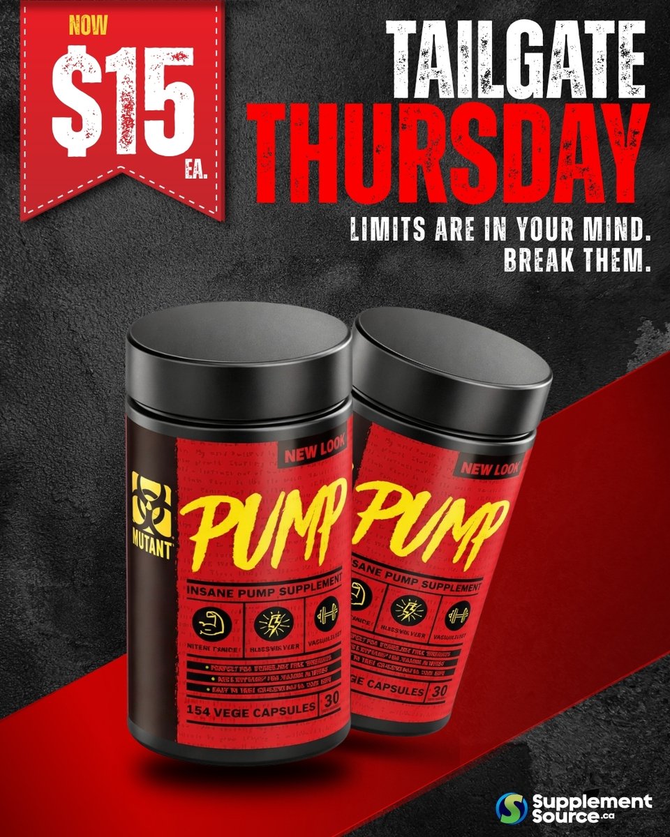 suppsourceca's tweet image. TAILGATE THURSDAY 🚚
💥 DEAL UNLOCKED 💥

Mutant Pump- Pre-workout
⚡ Insane pump support
🎯 Boost your workout intensity
💪 Built for real performance

💊 154 Veggie Capsules

🔥 NOW ONLY $15

Grab it before it’s gone at SupplementSource.ca

#TailgateThursday #MutantPump