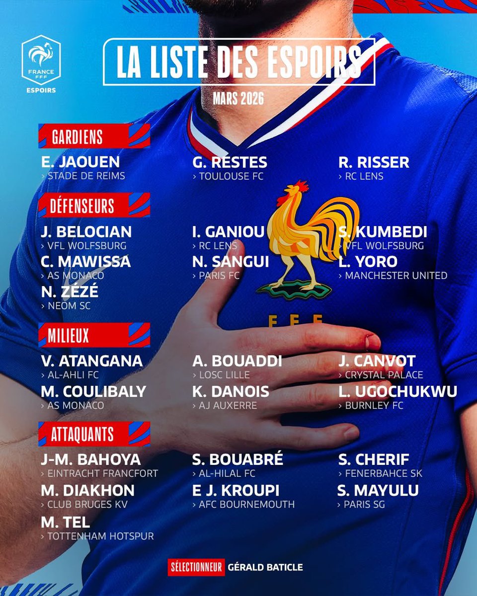 🚨🇫🇷 رسميًا | استدعاء فالنتين أتانغانا لـ قائمة منتخب بلاده "تحت 21 عام" في التوقف الدولي المُقبل.