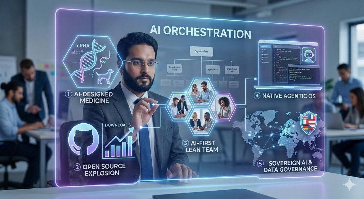 sauravagarwal's tweet photo. AI is rewiring the world: citizen bioscience, open-source agents, AI teams &amp; Sovereign AI. 
The new key skill? 
AI Orchestration. https://t.co/mYyAZFVrIr