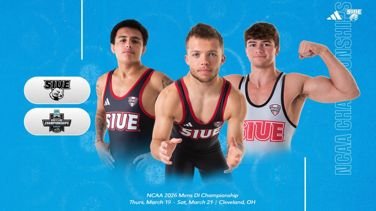 SIUEWrestling's tweet image. Day 1 of the NCAA Championships is here!

NCAA 2026 DI Men's Wrestling Championship
📍Cleveland, OH
🗓Thurs, March 19 - Sat, March 21
🔗SIUE Linktree
linktr.ee/siuewrestling
🔗Live Results Link
flowrestling.org/nextgen/events…

#RollCougs | #RTG