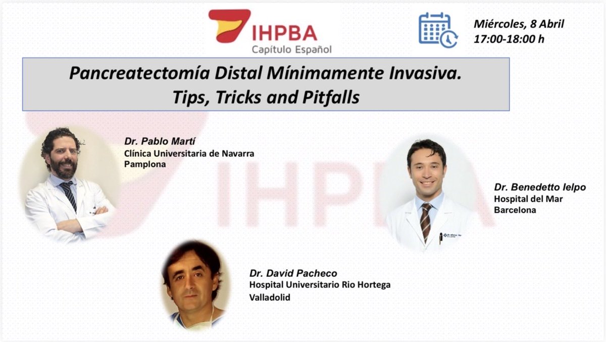 CEIHPBA's tweet photo. Pancreatectomía distal mínimamente invasiva en la práctica real.

🎯 Tips, tricks &amp; pitfalls que cambian resultados

👤 Modera: Benedetto Ielpo
👨‍⚕️ Exponen: Pablo Martí | David Pacheco

📅 8 abril | 17:00
🔒 Directo exclusivo para socios

#HPB #Pancreas #MISurgery #IHPBA https://t.co/c5vMaUhrE2