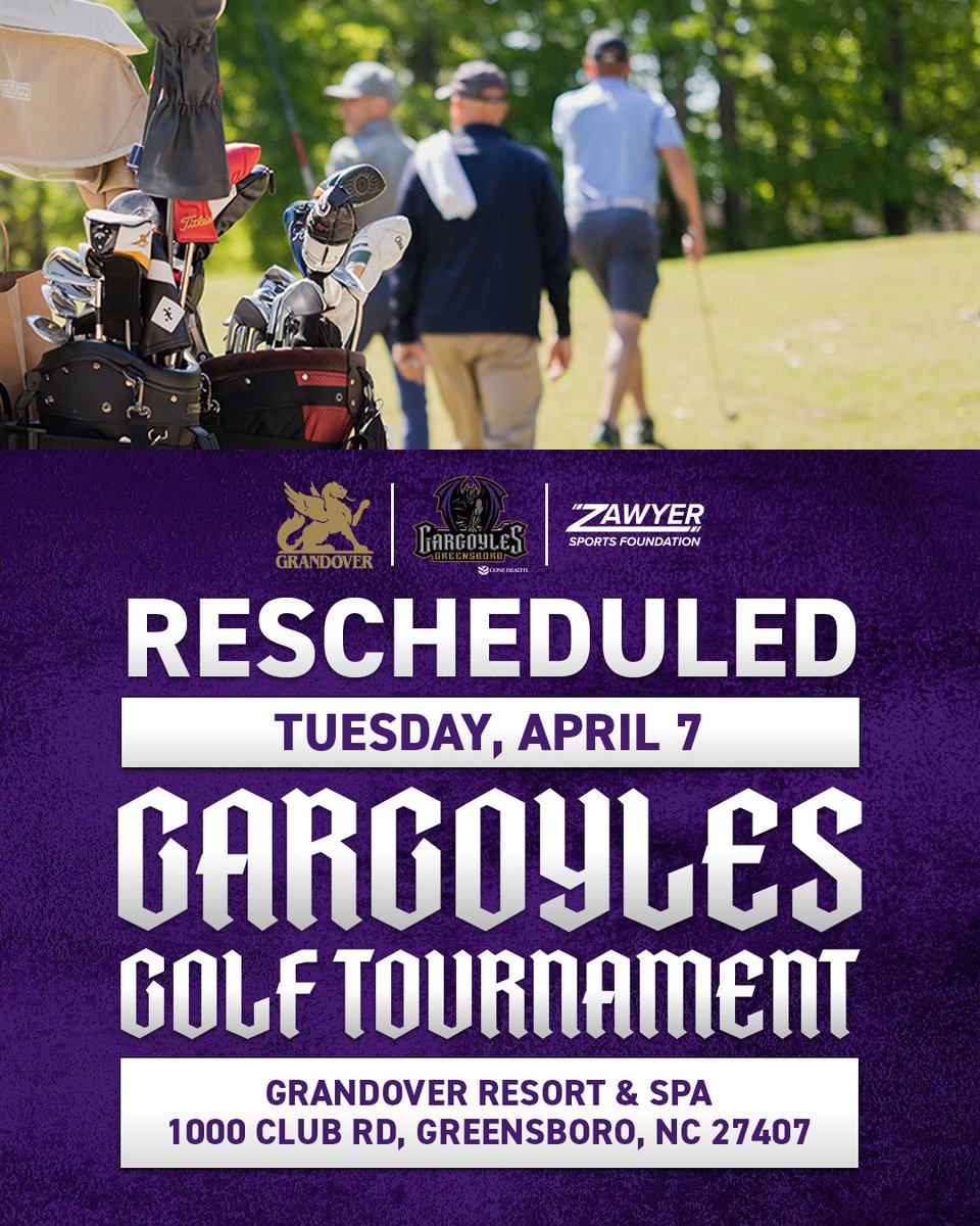 GSOGargoyles's tweet photo. Due to the inclement weather this past Monday, we have rescheduled our inaugural Gargoyles Golf Tournament to Tuesday, April 7! Use the link below to secure your spot today!

⛳️ https://t.co/QZlMmKILjw https://t.co/U3SBTIesRh