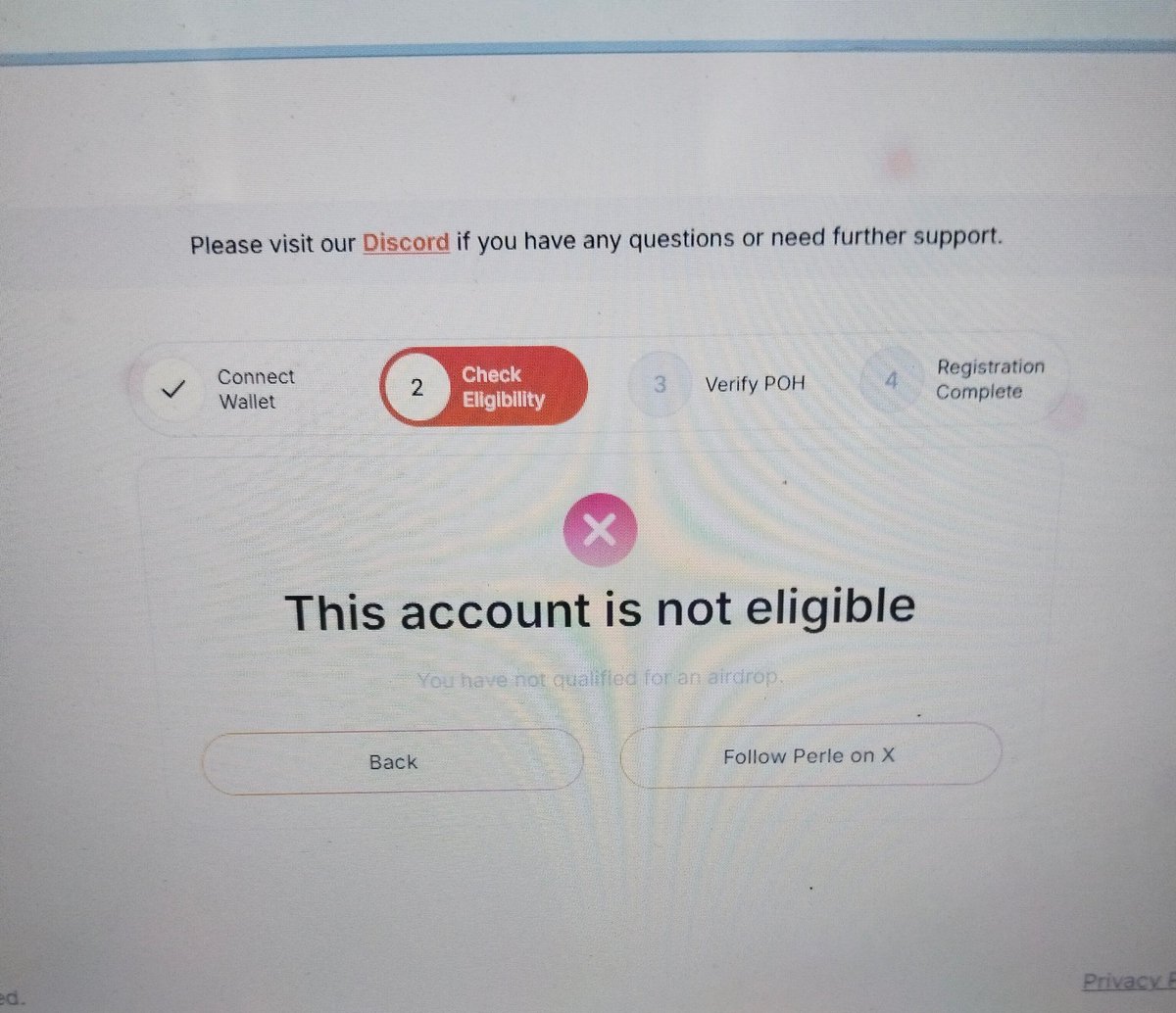 John_eth105's tweet photo. @0xGaganX @PerleLabs You made a tweet about it a few days back, and here it comes. Ineligible . https://t.co/Sp5czfAwno