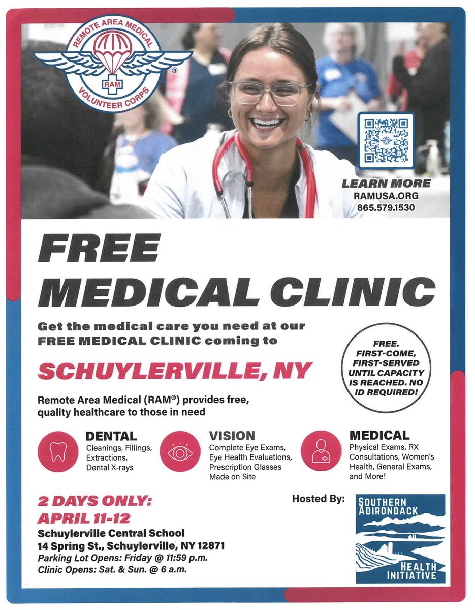 Argylecsd's tweet photo. Free medical clinic at Schuylerville Central School - April 11 and 12! 🩺 https://t.co/CBLsA43N73