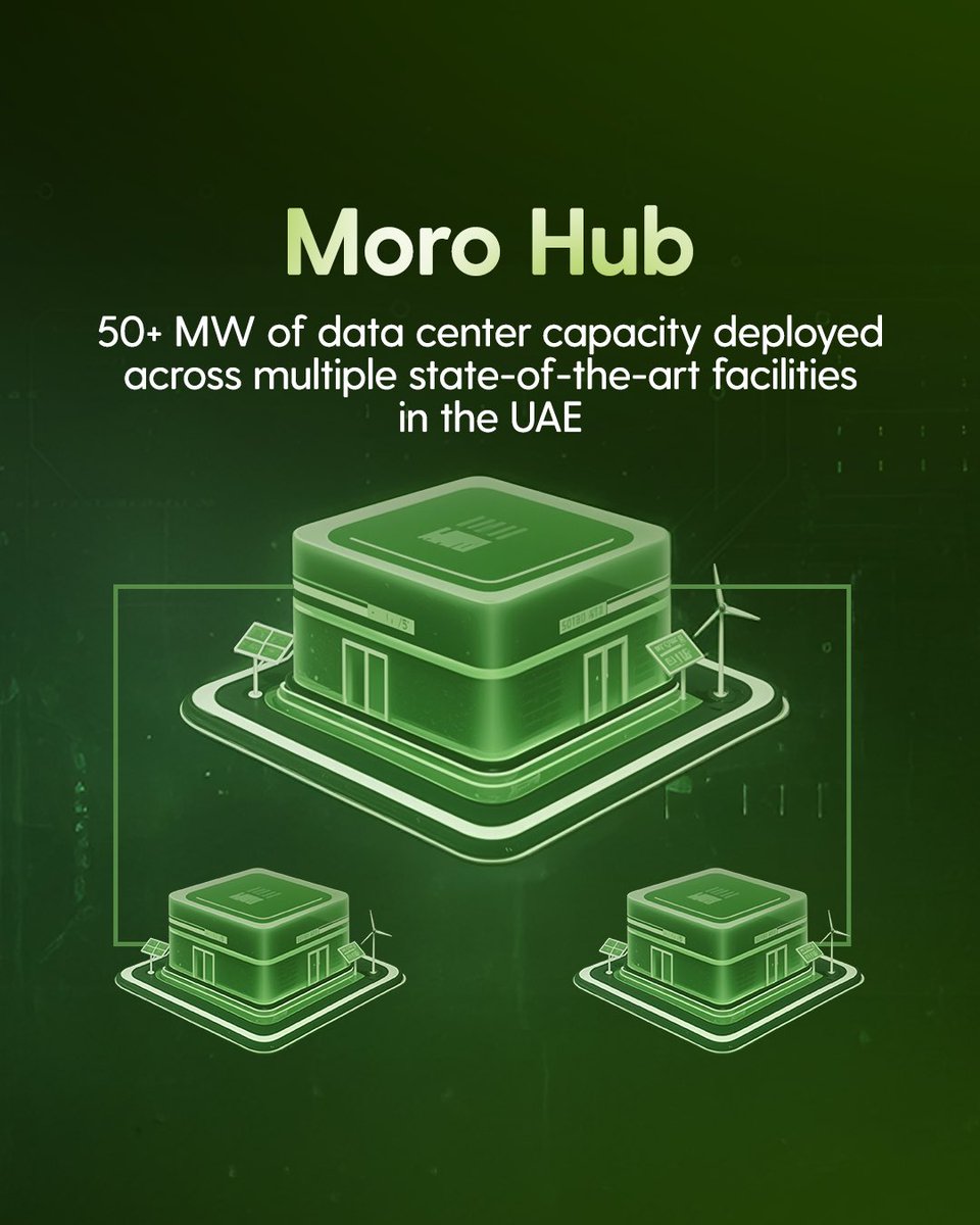 MoroHub's tweet photo. Moro Hub operates over 50 MW of advanced data center capacity across strategically separated UAE locations, delivering resilient, sovereign, and energy-efficient digital infrastructure.

For more information: reach@morohub.com

#MoroHub #GreenDataCenters #HubOfTheFuture https://t.co/BLOZnddAZk