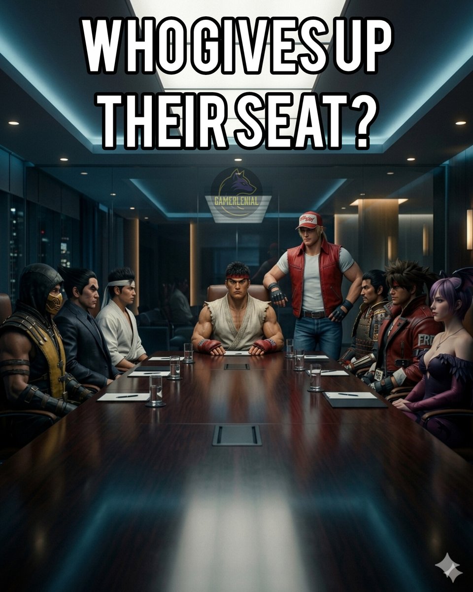 Gamerlenial's tweet photo. Fighting game fans! Who do you think should get up and give their seat to Terry Bogard? No smarty pants answers like just have him sit further down at the table 🤣

#fightinggames #gaming #streetfighter #tekken #mortalkombat https://t.co/fH1VrPR7Fd