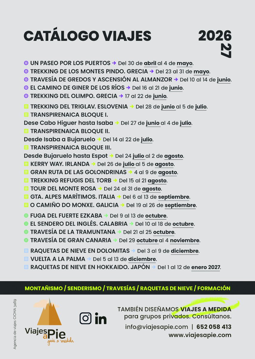 ViajesaPie's tweet photo. Catálogo de travesías a pie 2026.

Todo listo en: https://t.co/sVFBjPR1So https://t.co/7Y47S4HEWH