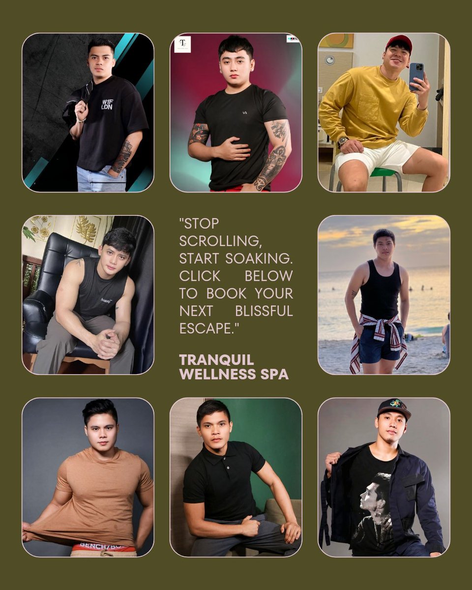 "Heads up! Here is the list of our amazing therapists on duty tonight. Booking terms and rates remain the same as usual."

Calvin
Primo
Yuan

Benedict
Syd

Franco
Paulo
Jacob

#Thursday #sauna #spaday
