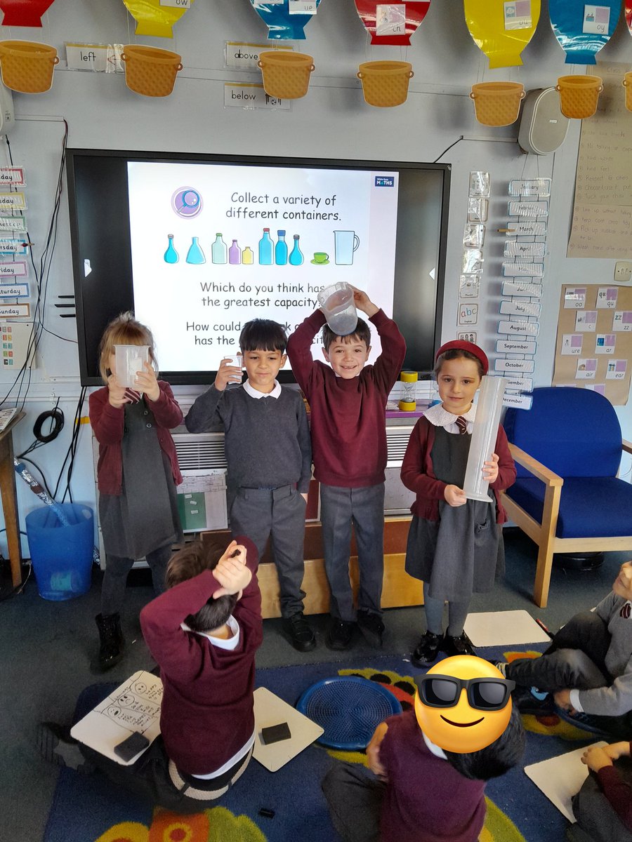 MrsMaceyBH's tweet photo. Learning about capacity and volume in today's maths lesson. The children had to identify the containers that were empty, nearly empty, nearly full and full #BusheyHeathMaths @busheyheathjm https://t.co/16JwRjRbTQ