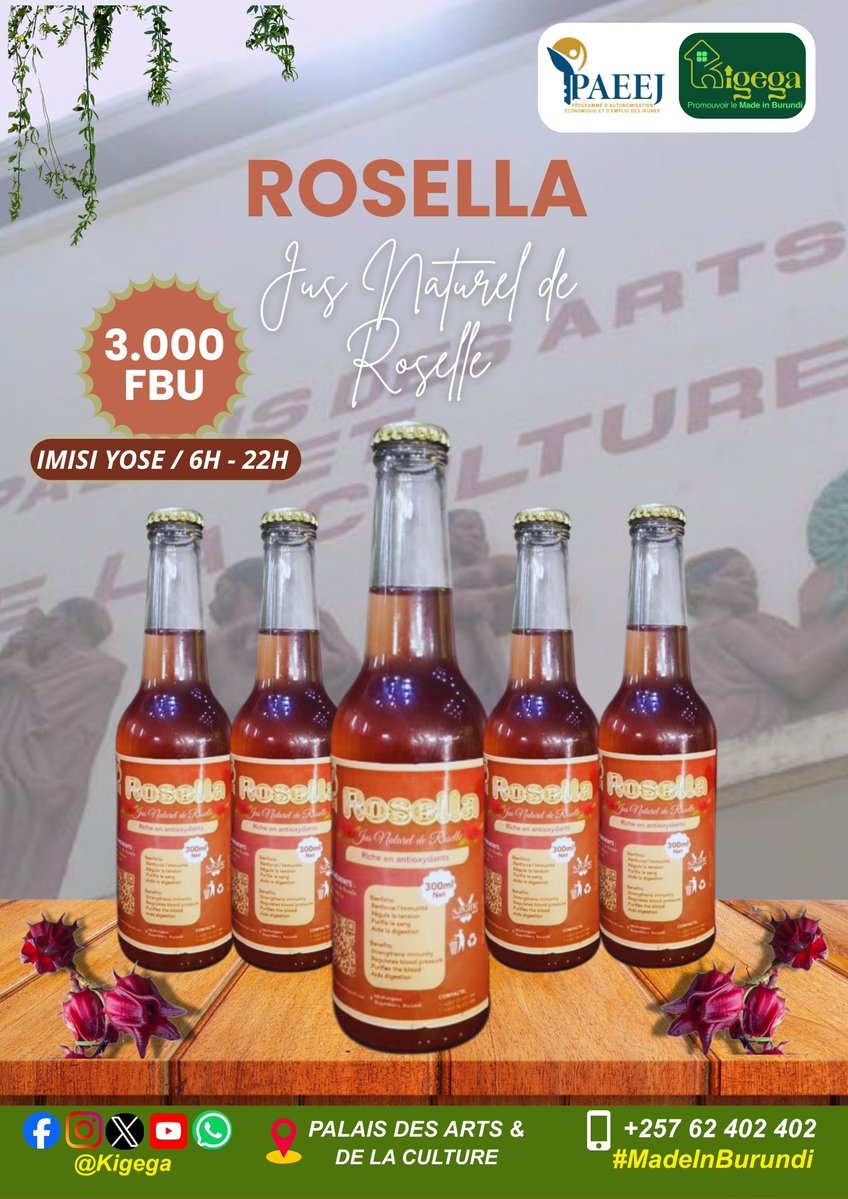 🍹Karibu muri KIGEGA mwihereze umutobe w'urusera ukanye kandi uryoshe caane!

📌 Mushobora kuwusanga muri Centre Commercial
<a href="/Kigega_/">KIGEGA</a> imisi yose kuva 06h gushika 22h... 
 
#MadeInBurundi #Burundi