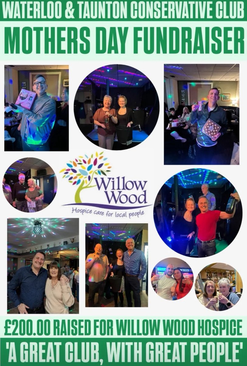 LeonTamcken's tweet photo. A fantastic £200.00 was raised for @willowwoodh by club members at Waterloo and Taunton Conservative Club, Ashton-under-Lyne 💚💚💚💚

'A great club, with great people' https://t.co/4gvXBRyMmg