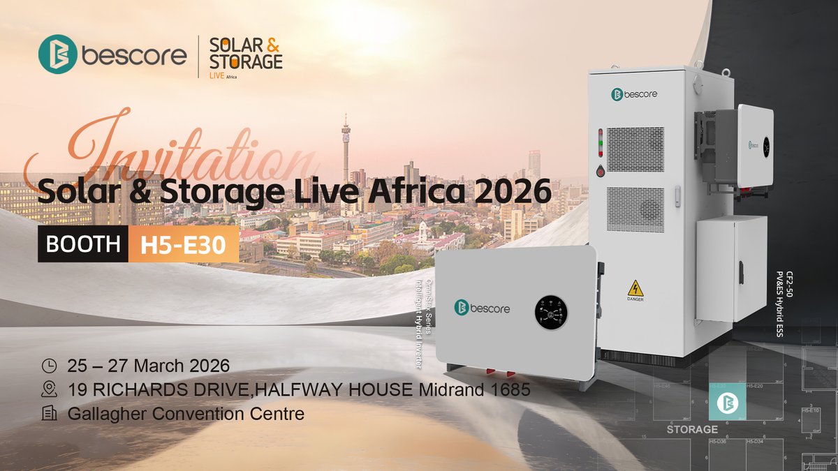 ComcoreTech's tweet photo. We’re exhibiting at Solar &amp; Storage Live Africa 2026!
📍 Booth H5-E30📅 25–27 March 2026 📍 Gallagher Convention Centre, Midrand
Come discover our latest solar &amp; storage solutions for Africa. Let’s talk clean energy! ☀️🔋
See you there! 👋
#SolarAndStorageLiveAfrica #SolarAfrica https://t.co/dCkNQb9WAT