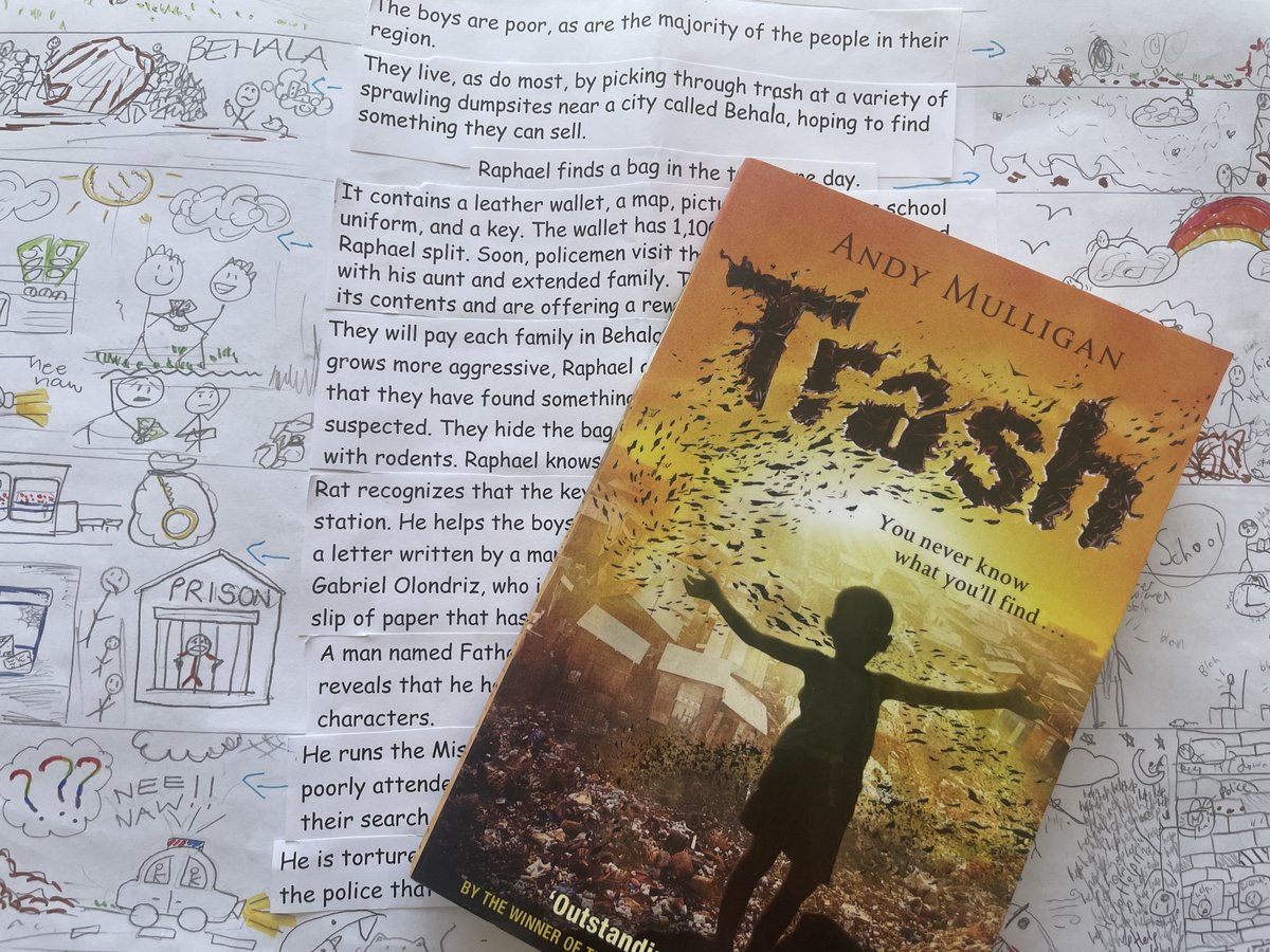 DurlstonSeniors's tweet photo. In #durlstonenglish #durlstonyr8 have just finished reading the Trash by Andy Mulligan. They tested their recall & creativity by putting the muddled plot summary in the correct order, & then creating comic illustrations to reflect the text. #durlstoncreate https://t.co/QWSyXyKtA9