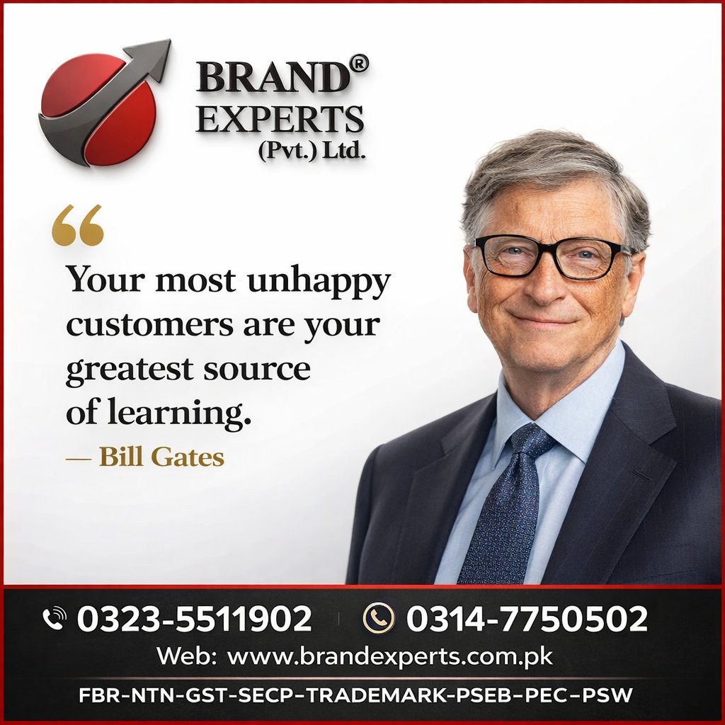 BrandExpertsPK's tweet photo. “Your most unhappy customers are your greatest source of learning.” — Bill Gates
.
#BrandExperts #BrandExpertsPK @BrandExpertsPK https://t.co/SXH2s2Gzq0