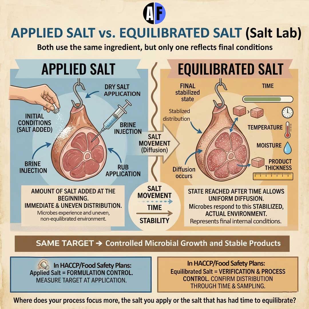 AgriForaging's tweet photo. APPLIED SALT vs. EQUILIBRATED SALT (Salt Lab) 🧂

Both use the same ingredient. Only one reflects final safety conditions.

Do you know the difference between what you add and what the microbes actually feel? 🧵 #FoodSafety #AgriForaging #HACCP https://t.co/Ofz457DUMH