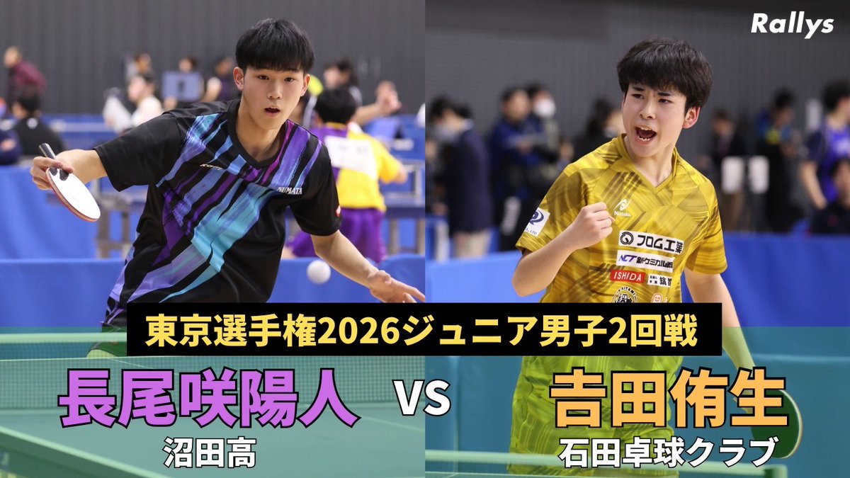 Rallys_pingpong's tweet photo. 【ペンドラ高校生vsパスウェイ1位中学生】長尾咲陽人(沼田高)vs𠮷田侑生(���田卓球クラブ)｜東京選手権2026ジュニア男子2回戦ハイライト
https://t.co/o4TYb946F6 https://t.co/a0GLHGqkLq
