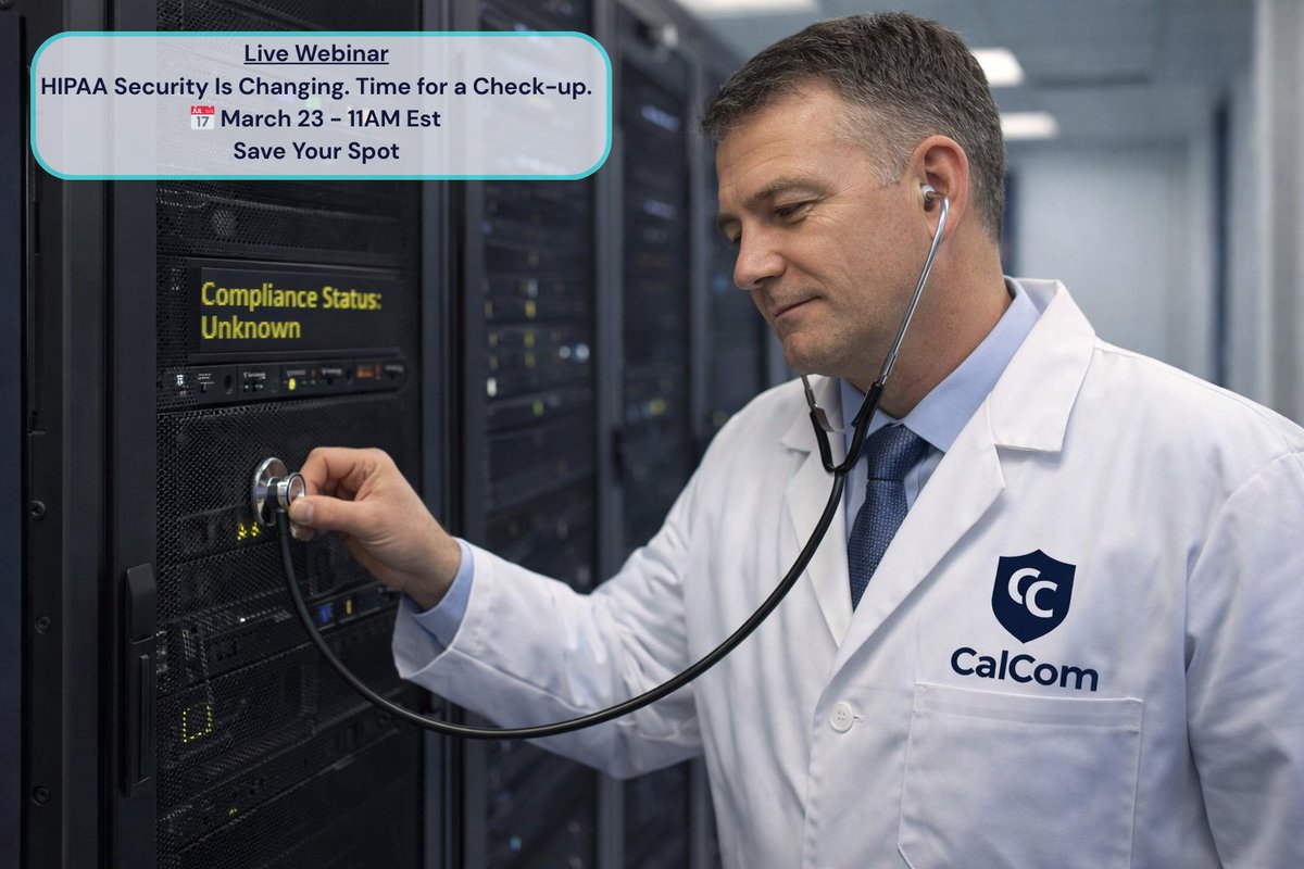 CalComsoftware's tweet photo. A HIPAA auditor won’t tell your servers to turn their heads and cough.

They’ll just check your baselines, configs, and what’s actually enforced.

HIPAA is changing. Time for a checkup.

📅 March 23 | 11 AM EST
https://t.co/luURw3hjl6 https://t.co/hd1sQB7CC5