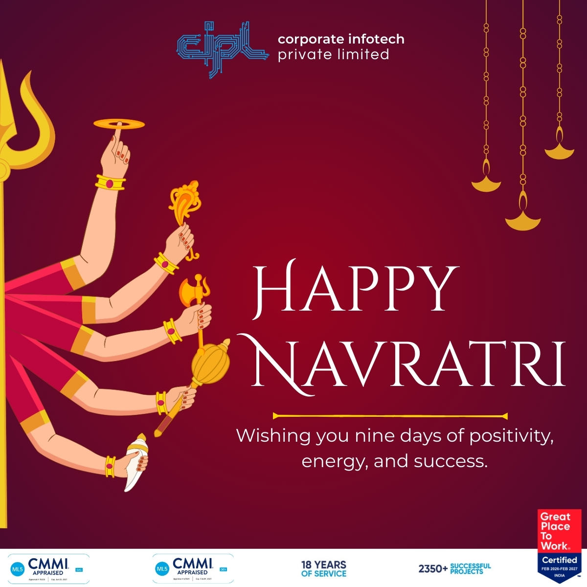✨ Celebrating the spirit of strength, positivity &amp; new beginnings.

May Maa Durga bless everyone with courage, wisdom, and success this Navratri.

Team CIPL wishes our employees, clients &amp; partners a joyful and prosperous festival.

🌸 Happy Navratri! 🌸