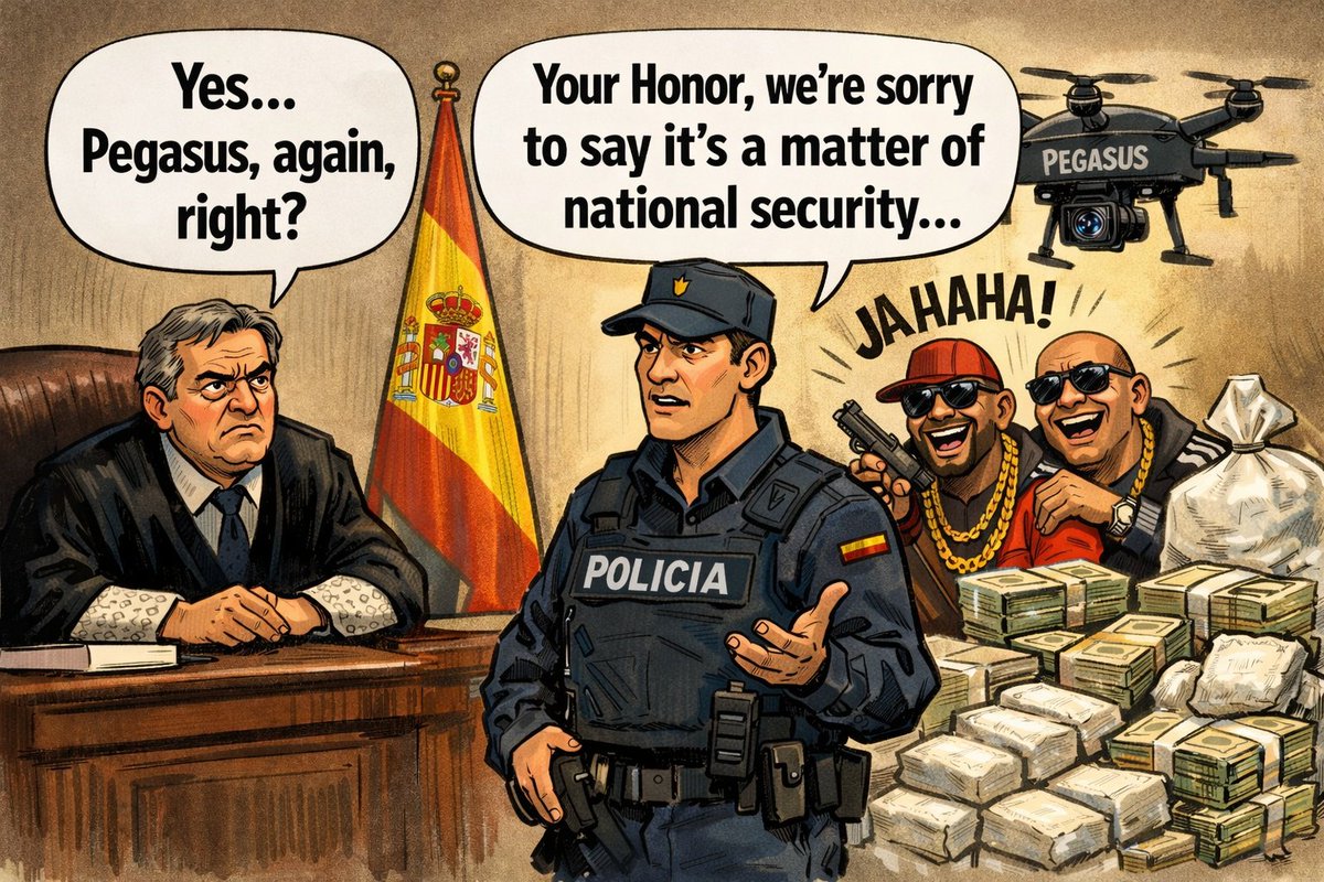 LessonJohn76's tweet photo. “Seguridad nacional”, dicen.

Todo encaja demasiado bien: entradas, salidas… y risas a puerta cerrada.
Nada falla.

La etiqueta es intocable.
El fondo, también.
#Spyware #Defcon #0day #NSO #CIA #Europol #CoverOps #SpecialOps #Spyware #CyberOps #NSA https://t.co/us6gXARy41