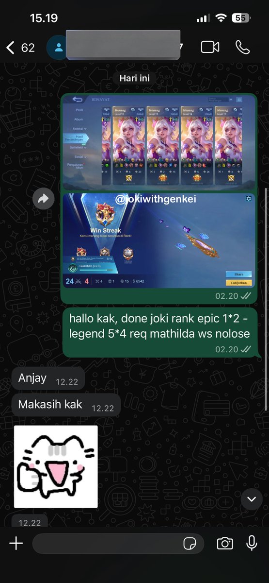 #testigenkeii
836. legend 4*3 - legend 2*1 req angela aurora
837. epic 2*5 - epic 1*5 req cecil zhuxin
838. gm 3*3 - epic 5*1 req odette beatrix
839. epic 1*2 - legend 5*4 req mathilda

t. joki ml, jokgen rank