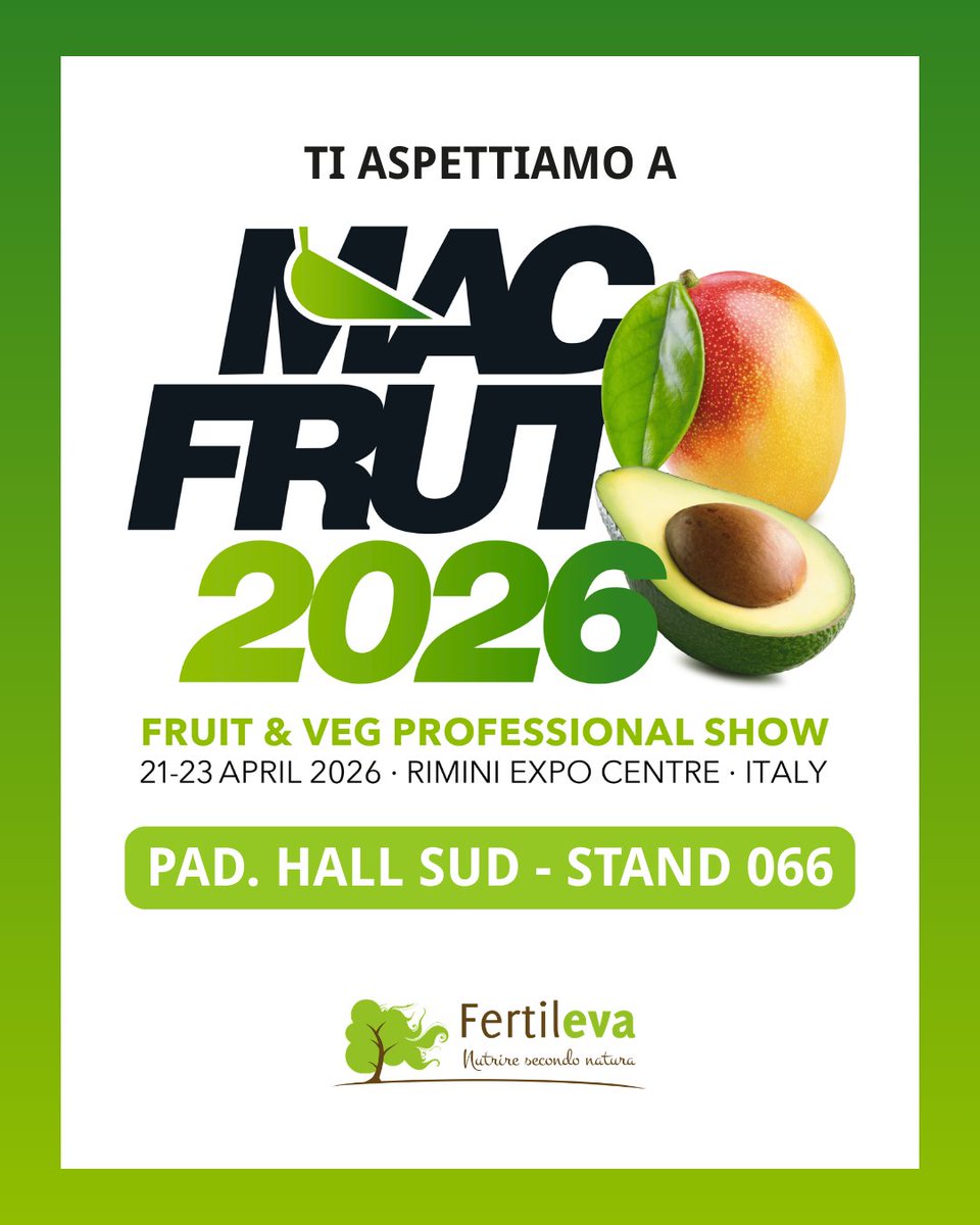 📆 Save the Date – Macfrut 2026
🌱Anche quest’anno Fertileva sarà presente alla fiera Macfrut per confermare il proprio impegno verso un’ agricoltura sostenibile, efficiente e performante.
📍 Padiglione Hall Sud | Stand 066
Vi aspettiamo!
#macfrut2026 #fertilizzanti