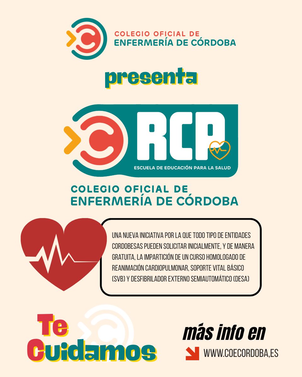 📢📷¡Ayúdanos a difundir! El <a href="/COECordoba/">Colegio de Enfermería de Córdoba</a> 
pone en marcha su nueva 'Escuela de Educación para la Salud' dirigida a todos los cordobeses, a través de la cual inicialmente se ofertan talleres gratuitos de reanimación cardiopulmonar (RCP). Más información: colegioenfermeriacordoba.com/sala-prensa/es…