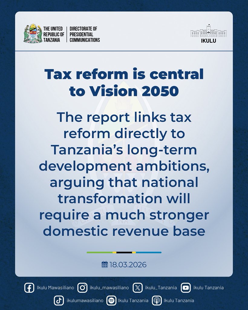 ikulumawasliano's tweet photo. 10 Key Takeaways from Ambassador Ombeni Sefue’s Speech at the Presentation of the Report of the Presidential Commission on Tax Reform https://t.co/MwAX7GTYRu