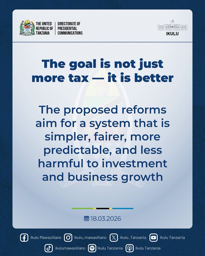 ikulumawasliano's tweet photo. 10 Key Takeaways from Ambassador Ombeni Sefue’s Speech at the Presentation of the Report of the Presidential Commission on Tax Reform https://t.co/MwAX7GTYRu