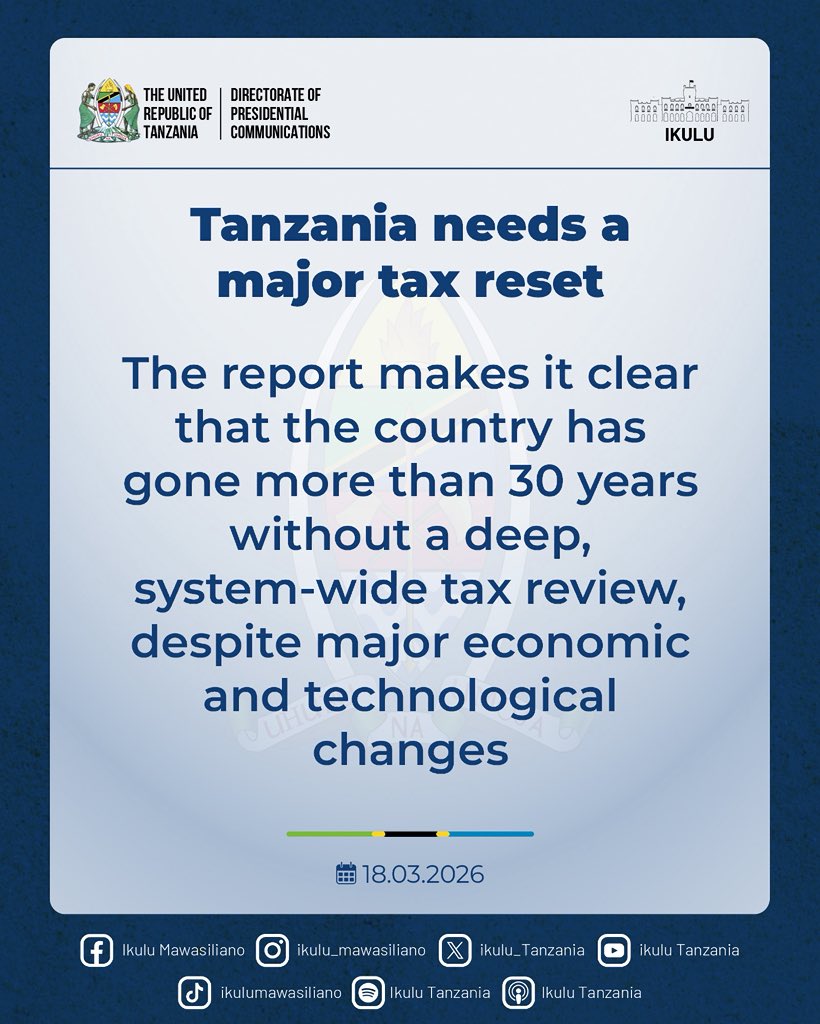 ikulumawasliano's tweet photo. 10 Key Takeaways from Ambassador Ombeni Sefue’s Speech at the Presentation of the Report of the Presidential Commission on Tax Reform https://t.co/MwAX7GTYRu