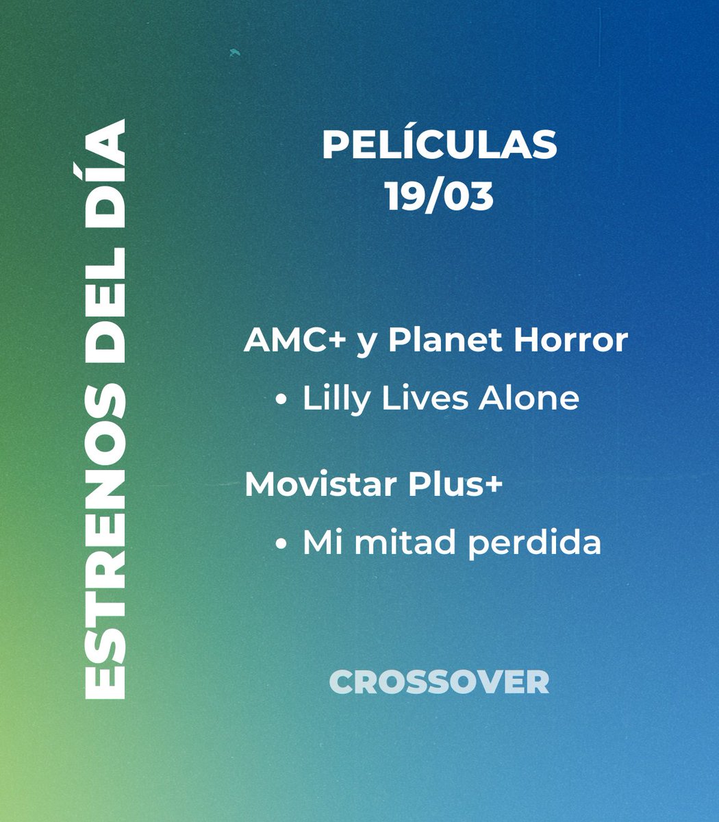CrossoverSerie's tweet photo. #PelículasEnPlataformas - Jueves 19
Hoy en streaming llega la comedia negra #MiMitadPerdida en @MovistarPlus y la película de terror #LillyLivesAlone en @AMCPlus y #PlanetHorror
Lista mensual en Letterboxd: https://t.co/zyb7VWKqoL https://t.co/9XUBGB0MFG