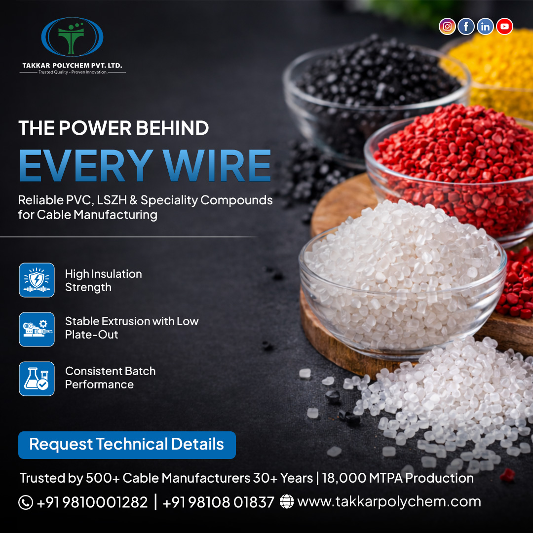 takkarpolychem's tweet photo. The power behind every wire lies in the compound.

High insulation. Smooth extrusion. Consistent performance.

👉 Request technical details
#CableCompounds #WireAndCable #LSZH #PVC #PolymerEngineering #TakkarPolychem https://t.co/ag4hvBjRhB