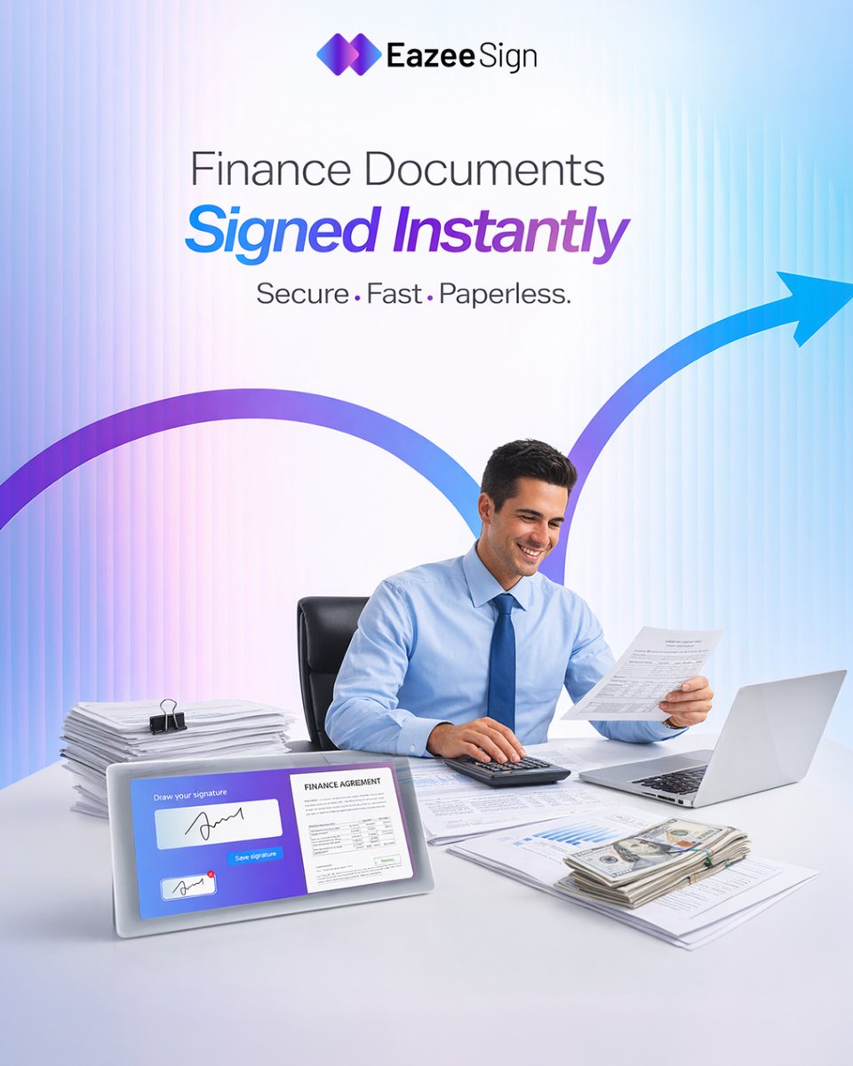 EazeeSign's tweet photo. Effortlessly sign finance documents with EazeeSign. Secure, fast, and paperless – the future of signing is here! #DigitalSignatures #Paperless #Finance #SecureSigning #EazeeSign https://t.co/1rO2Jy7oTO