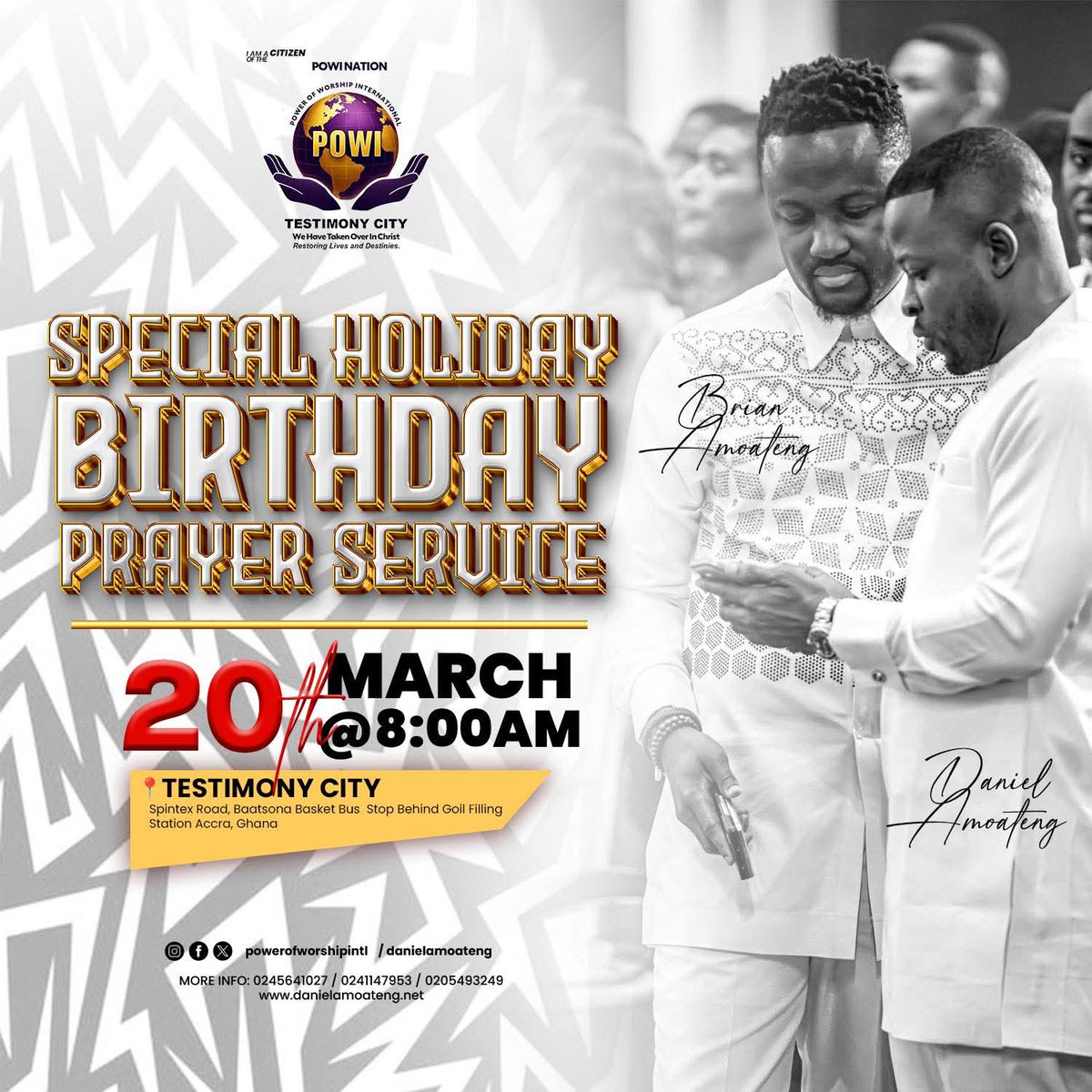 Join us for a Special Birthday Prayer Service as we celebrate and lift up Pastor Brian Amoateng in prayer. This is not just a birthday, it’s a moment to stand in God’s presence and speak over a life that has impacted many. See You Tomorrow at 8am.

danielamoateng.net/product/no-del…