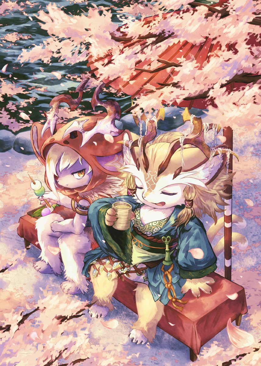 jokatyo's tweet photo. 桜が咲きましたね、ということで以前推しクロ2に寄稿したシヅチとコロミの絵です。大分気合を入れて描いたのを覚えています https://t.co/lP8WDeFtwh