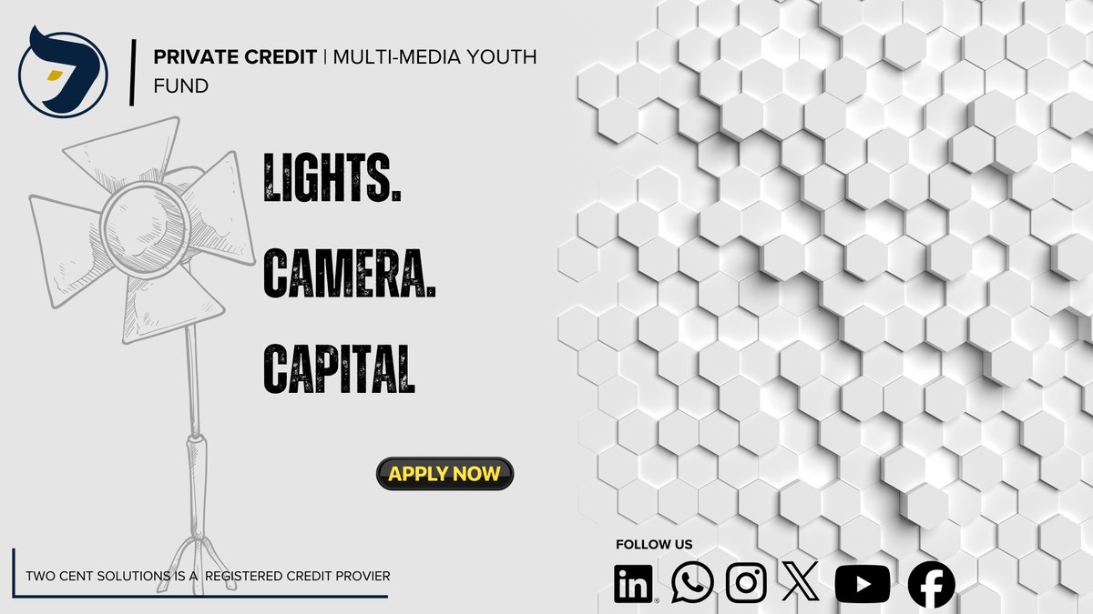 Africa’s creative economy is growing fast.

Film. Media. Digital creators.

Our Multi-Media Youth Fund finances youth-led productions and creative ventures.

Fund your next production.

Apply today.
👉 twocentsolutions.co.za

#CreativeEconomy