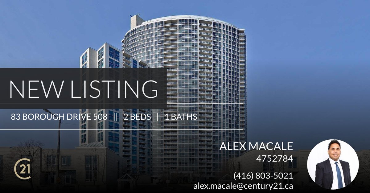 AlexMacale's tweet photo. 📍 New Listing 📍 Take a look at this fantastic new property that just hit the market located at 83 Borough Drive 508 in Toronto. Reach out here or at (416) 803-5021 for more information or visit https://t.co/2GUhP7IyGo

Alex M. Macal... https://t.co/jUmCGPWrhQ https://t.co/BRatqUdIkS