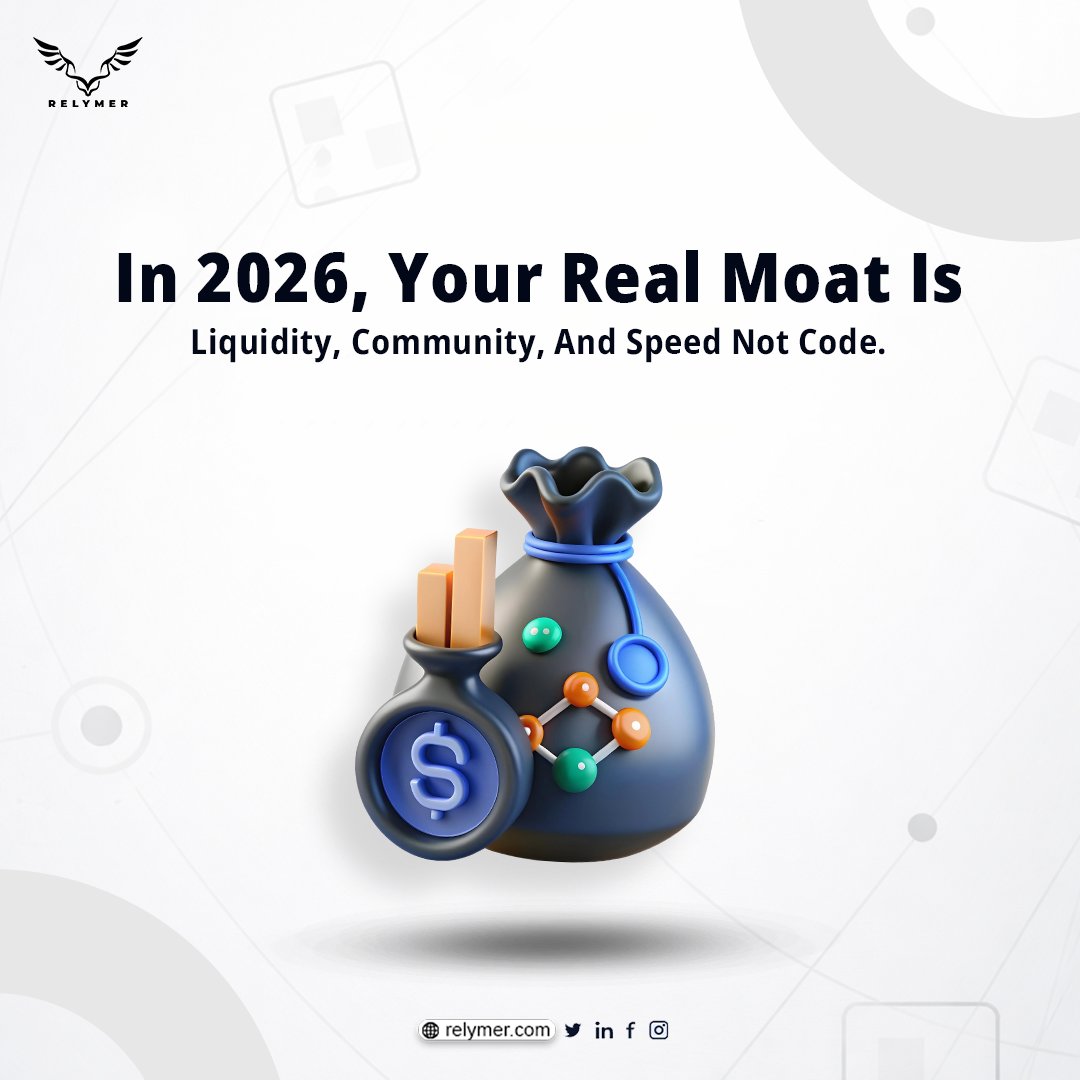 relymer's tweet photo. In 2026, code is easy to copy ⚙️

What actually protects your protocol:
💧 Liquidity
🌍 Community
⚡ Speed

That’s the real moat. Not code.

#Web3 #Blockchain #DeFi #CryptoBuilders #StartupStrategy #Web3Growth #DigitalAssets https://t.co/4hqhpjWRsB