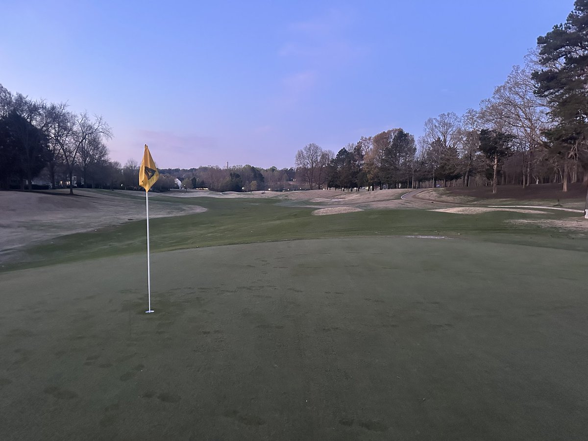 We’re just blowing debris off  greens today due to the cold temps slowing growth. Greens will be rolling slower than anticipated. We’ll be dropping the HOC Friday for Sat. tour. to  .125 to increase green speeds. It’s still too early to get crazy w/ the HOC. Currently @ .135.