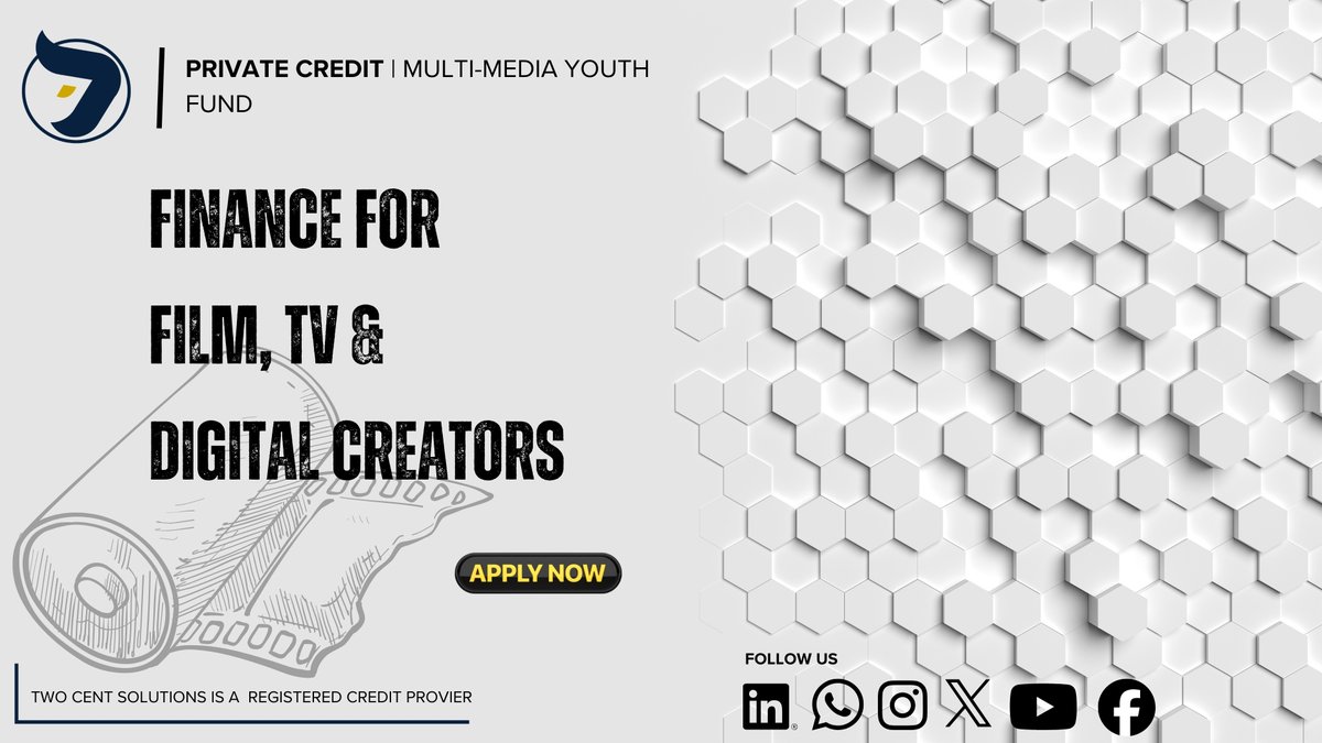 twocentsolution's tweet photo. Young creators are shaping Africa’s global cultural influence.

The Multi-Media Youth Fund provides structured finance for film, TV, and digital production.

Finance your creative vision.

Learn more.
👉 https://t.co/wJMSneUZkk

#FilmFinance https://t.co/hEjUMIyels