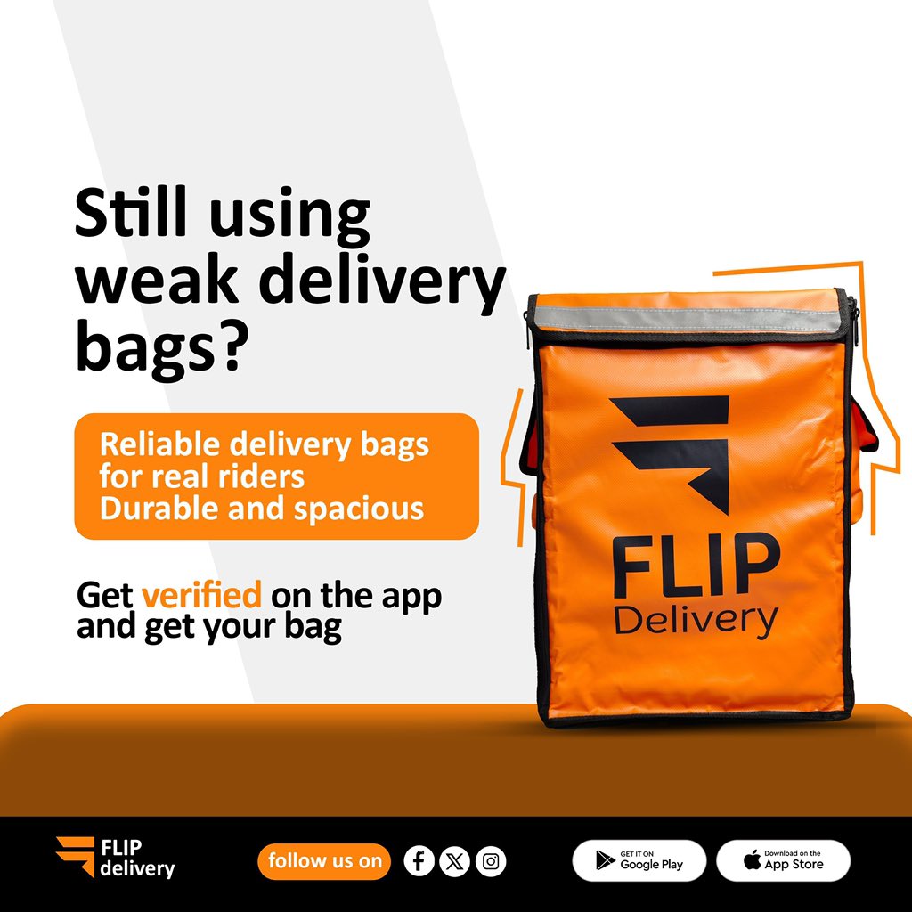 FlipDelivery's tweet photo. Professional delivery services deserve professional gear. 🚚 FLIP Delivery provides reliable, durable, and spacious bags for riders. Get verified on our app to receive your bag and enhance your logistics operations. #Logistics #DeliverySolutions #FlipDelivery https://t.co/MEFXDNXaVt