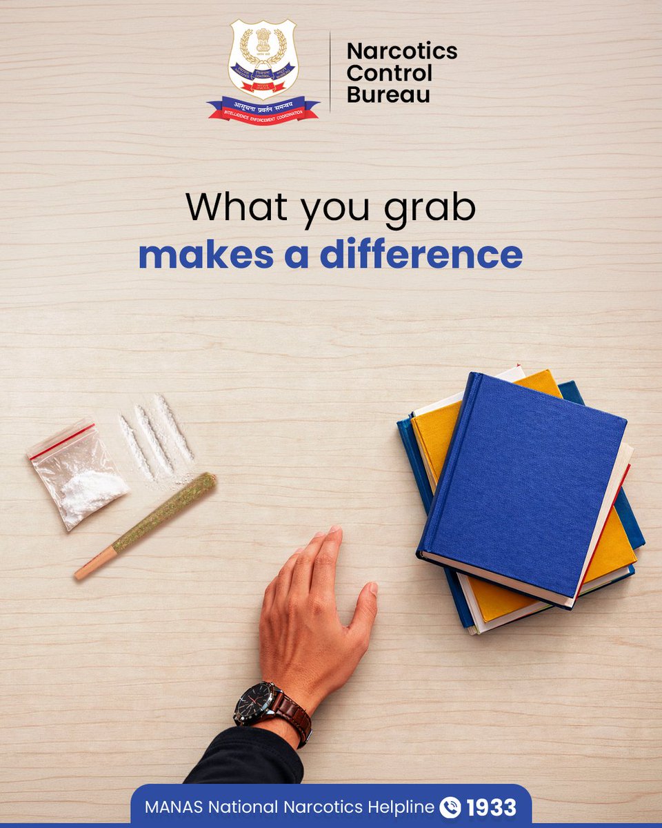 What you grab can build your life or destroy it. The choice is yours.

#NCB #NarcoticsControlBureau #DrugFreeIndia #SayNoToDrugs #DrugAwareness #Awareness #DrugFreeSociety #MANASHelpline <a href="/dg_ncb/">Director General NCB</a>
