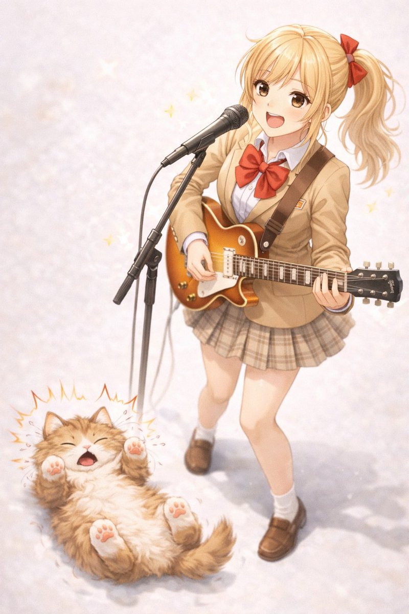 #AIイラスト 
今日はミュージックの日だったみたいです！
山田、歌います！♪🎤