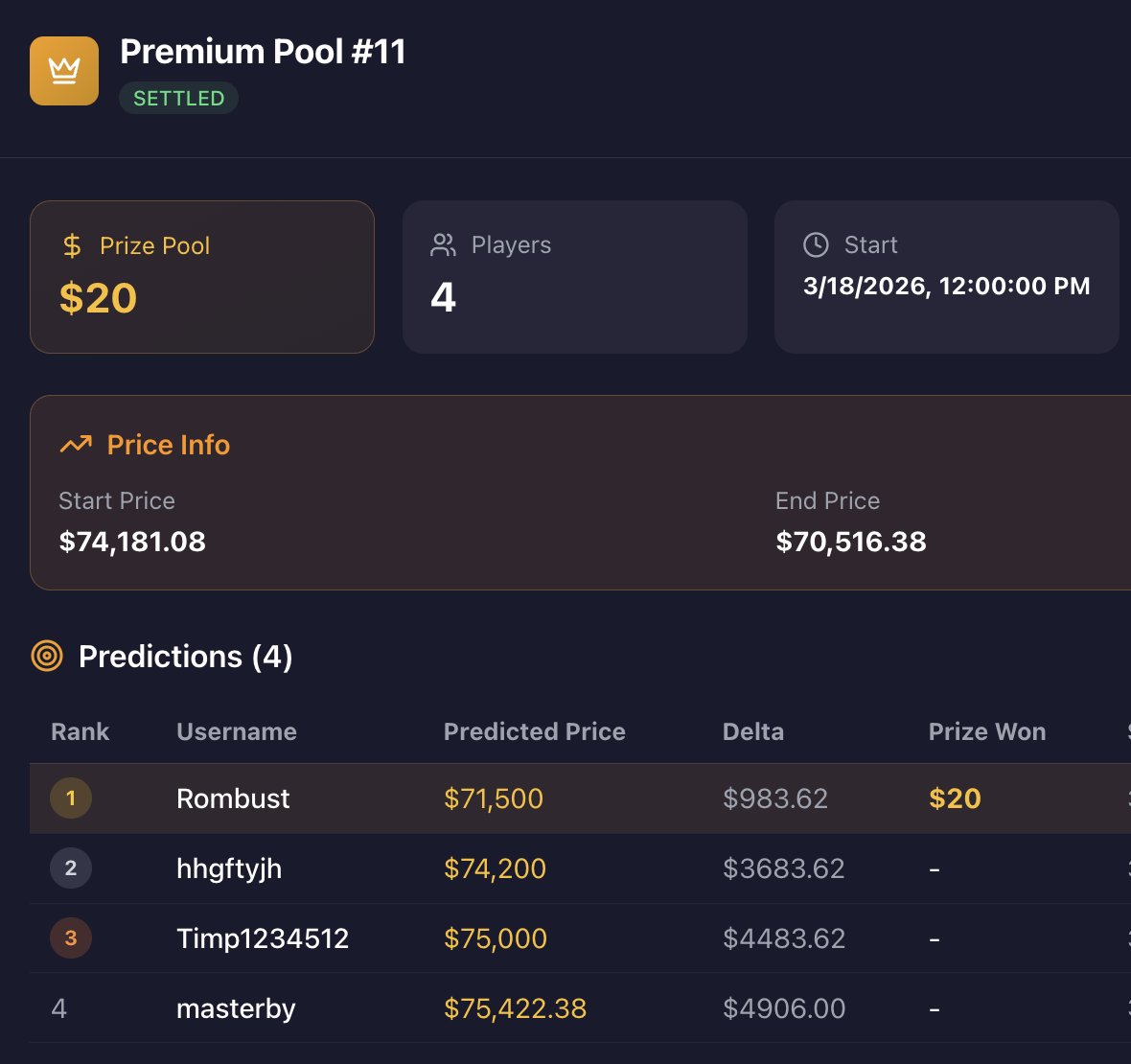 Looking to win bigger? Join the daily premium pool for just $5 per entry. It’s winner takes all!

#PredictionMarkets