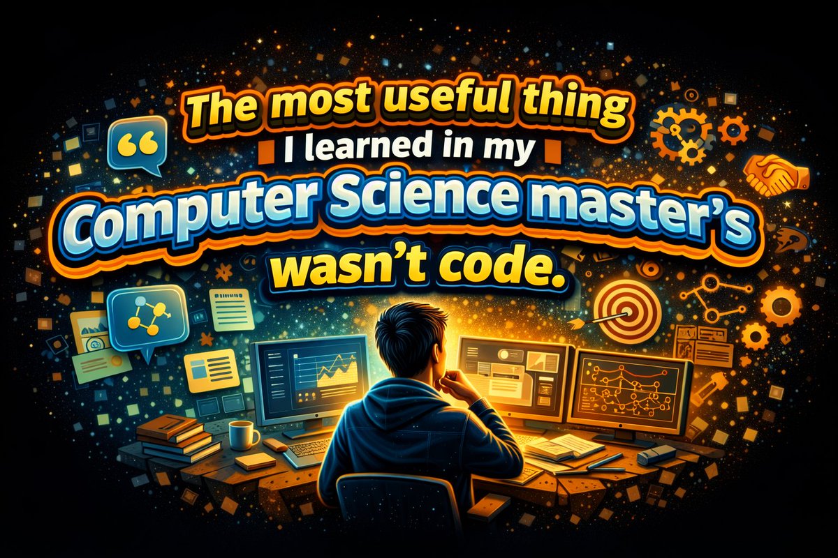 sergeyvovk's tweet photo. 3 months into a Computer Science master's. 17+ years in the creative industry.
The biggest insight so far isn't technical. It's personal.

You give machines a role, context, task, constraints, desired output. Every day. Then you realise: you've never done this for yourself.

You — 39 trillion gut bacteria, two competing brain-computers, 60,000 daily thoughts (mostly reruns), and zero admin access.

Every morning this system boots up with no prompt from you. Then news hits, a relative DDoS-es you with love, and your own doubt runs like a process you can't kill.

Write your own boot sequence. Prompt yourself.

Full note → https://t.co/Kl8NcdYQZr
