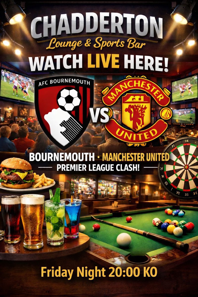 ChaddertonFC's tweet photo. 𝙇𝙞𝙫𝙚 𝙎𝙥𝙤𝙧𝙩𝙨 𝙏𝙝𝙞𝙨 𝙬𝙚𝙚𝙠𝙚𝙣𝙙! ♥️🩵

United &amp; City games will both be broadcast live on multiple screens in our Lounge &amp; Sports Bar ✨

🍻Fantastic range of Drinks 
🍔Freshly cooked food 
🎱Pool Table 
🎯Darts Boards https://t.co/w21dLraPiW