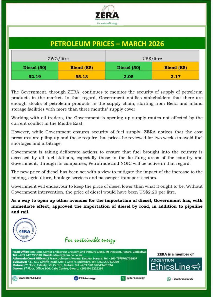 MaatZim's tweet photo. Most Zimbabweans are worried about the level of fuel increases that are being effected not by private retailers But by the Government. The level of taxation in Zim is shocking and one wonders where the millions being taxed on Fuel are going. Governance destroying Government! https://t.co/ICjxCNfmIY