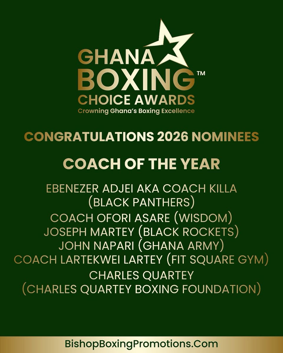 PKOBoxing's tweet image. 🚨🇬🇭PKO Boxing’s very own Coach Joseph Martey earns a well-deserved nomination for Coach of the Year at the Ghana Boxing Choice Awards 2026 🥊🌟.

A true testament to hard work, dedication, and excellence in the corner. 

#PKOBoxing #GhanaBoxing #CoachOfTheYear