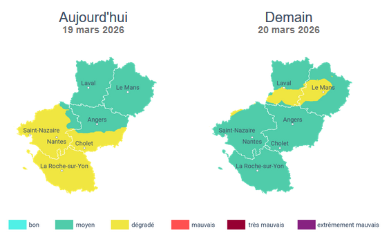Image de Préfète de la Mayenne : #Pollution L'indice de la #qualitédelair sera globalement moyen 🟢 en #Mayenne, ce jeudi 19 mars.
La